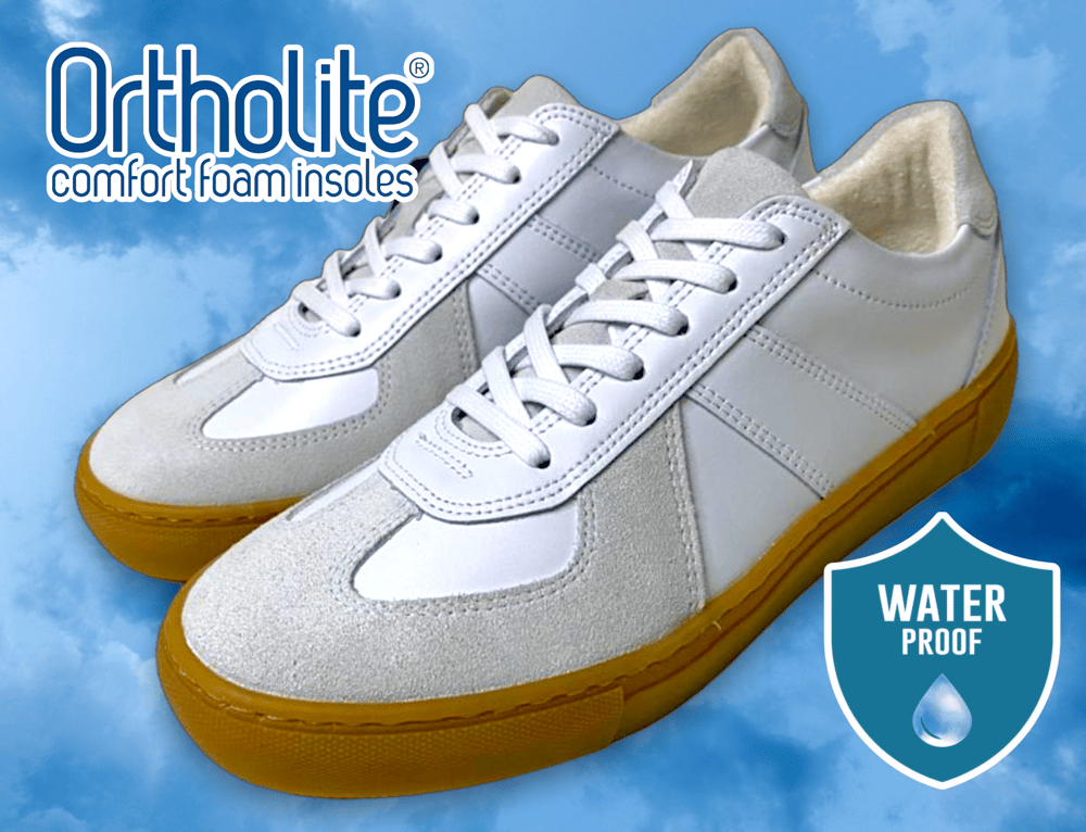 Image of Six Feet waterproof white german trainer sneaker shoes 