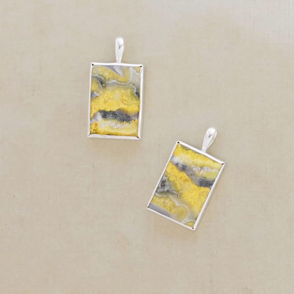 Image of Bumble Bee Jasper rectangular shape cabochon cut silver necklace