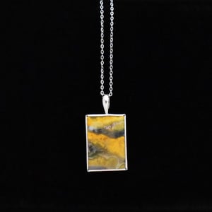 Image of Bumble Bee Jasper rectangular shape cabochon cut silver necklace