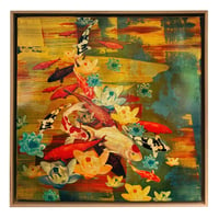 Image 1 of Original Canvas - Koi on Grey-Blue/Cadmium Orange/Gold - 30" x 30"