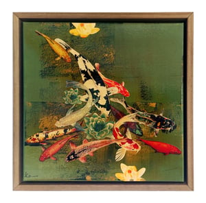 Image of Original Canvas - Koi on Sap Green/Gold - 12" x 12"