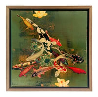 Image 1 of Original Canvas - Koi on Sap Green/Gold - 12" x 12"