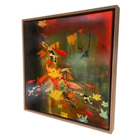 Image 3 of Original Canvas - Koi on Cadmium Orange/Green/Umber - 60cm x 60cm