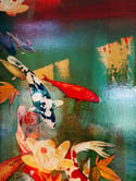 Original Canvas - Koi on Cadmium Orange/Green/Umber - 60cm x 60cm