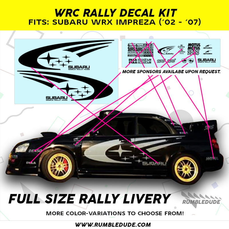 WRC Rally Decal Kit - Full Size Livery for Subaru Impreza ('02 - '04) 