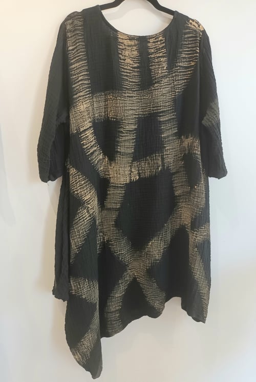 Image of black block printed dress