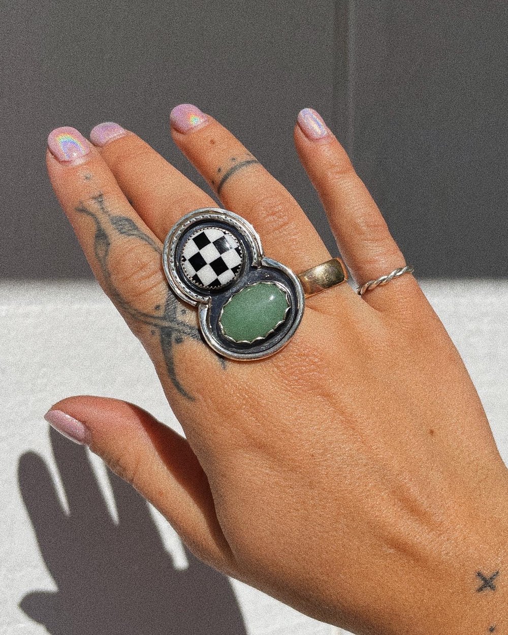 Image of Checkered Multi-Stone Ring 