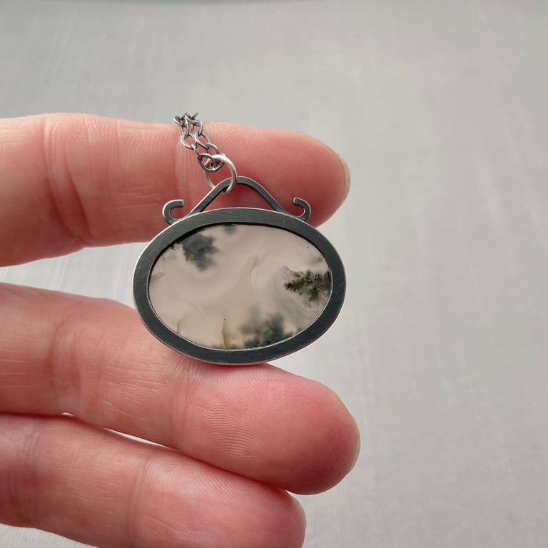 Sterling Silver and Green Moss Agate Necklace Image 5