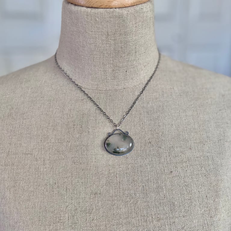 Sterling Silver and Green Moss Agate Necklace Image 3