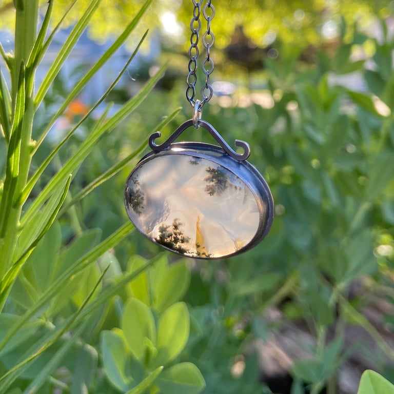 Sterling Silver and Green Moss Agate Necklace Image 2