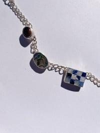 Image 1 of Rainbow Charm Necklace: Sodalite, MOP, Tigers Eye & Abalone