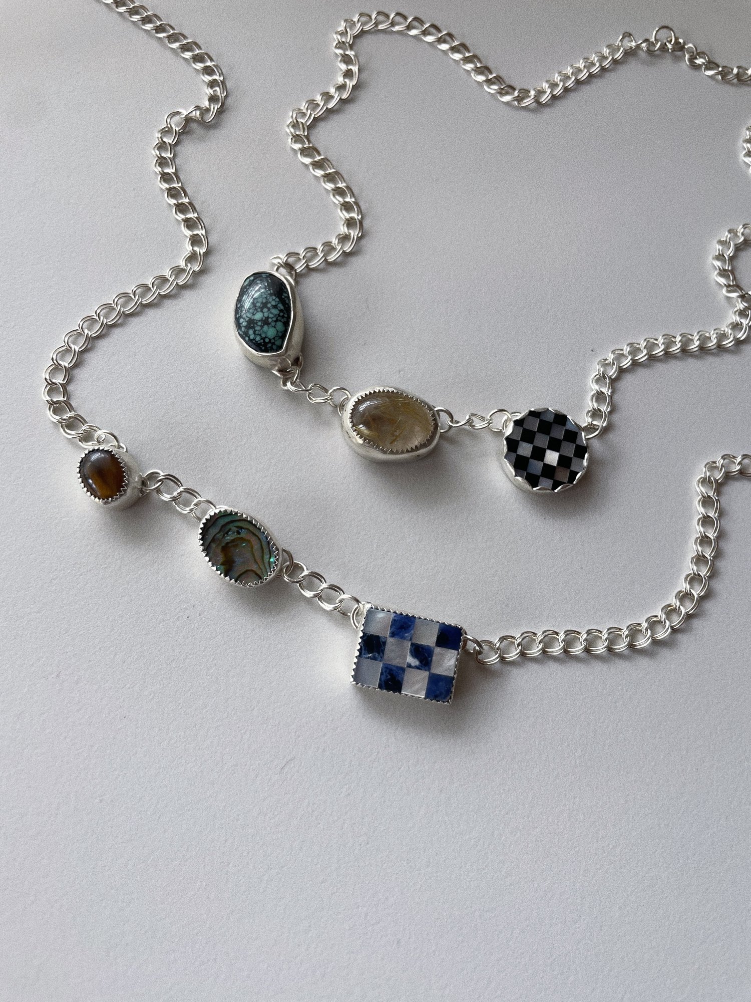 Image of Rainbow Charm Necklace: Turquoise, Rutilated Quartz, Onyx & MOP