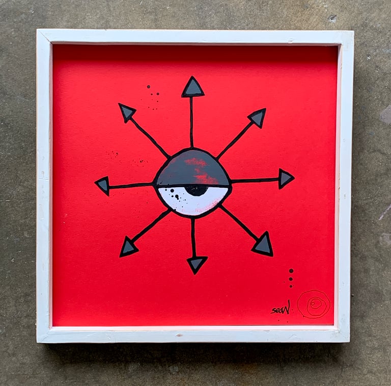 chaos eye (original painting) large 13x13 FRAMED white V3