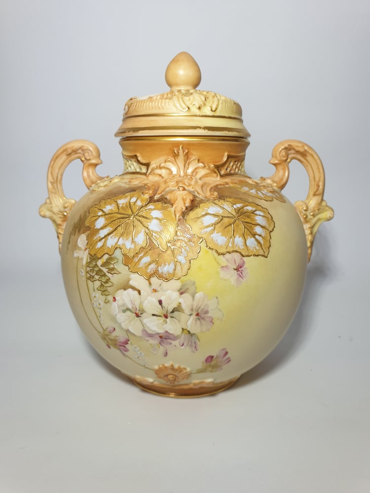Image of Royal Worcester Scroll Handled Vase & Cover