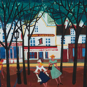 Image of Mid Century, Gouache painting, 'Montmartre,' Maurice Blanchard (1890–1969)