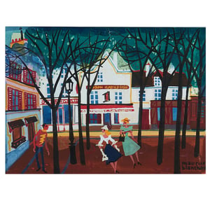 Image of Mid Century, Gouache painting, 'Montmartre,' Maurice Blanchard (1890–1969)