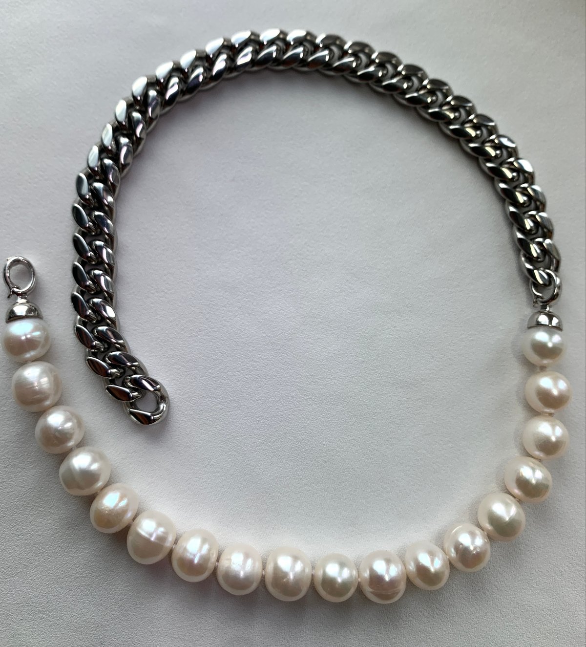 Image of Big natural pearls and steel chain necklace