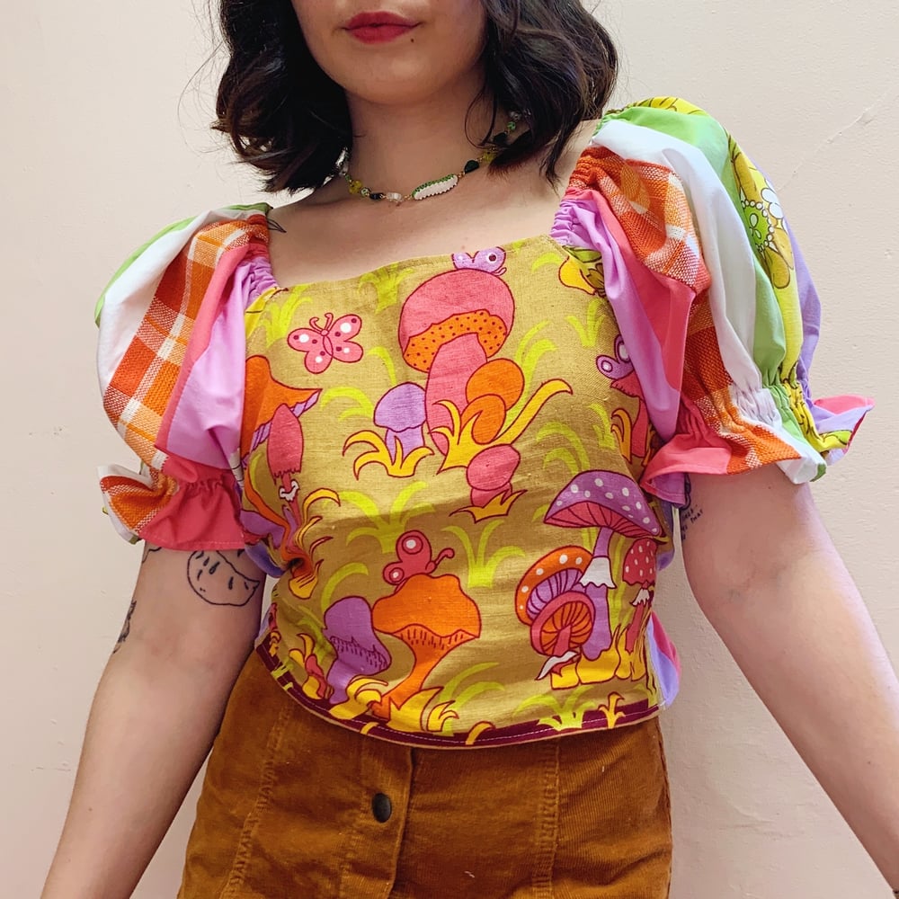 Image of Tea Towel Top — Groovy Shrooms