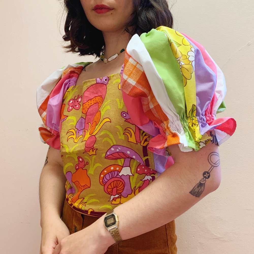 Image of Tea Towel Top — Groovy Shrooms