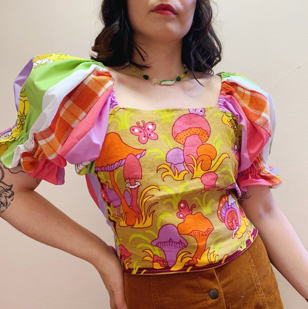 Image of Tea Towel Top — Groovy Shrooms