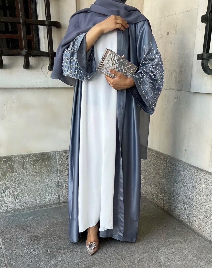 Grey open abaya best sale