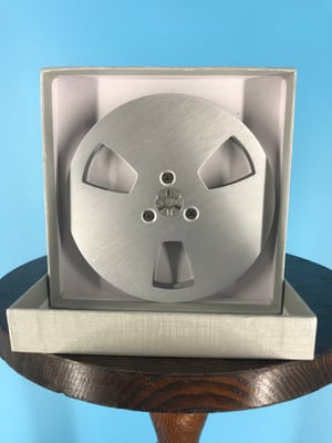 Image of Burlington Recording 1/4" x 5" Heavy Duty SILVER Trident Metal Reel in Silver Box - Round Windows