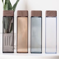 480ml Aesthetic Water Bottle Square Shape With Wood Grain Lid 