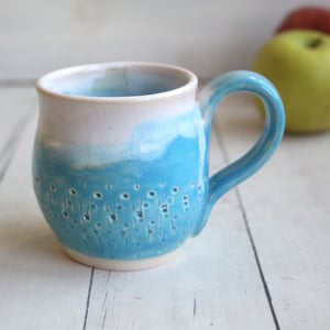 Image of Small Pottery Mug in Turquoise and White Glazes, 10 oz. Tea Mug, Made in USA