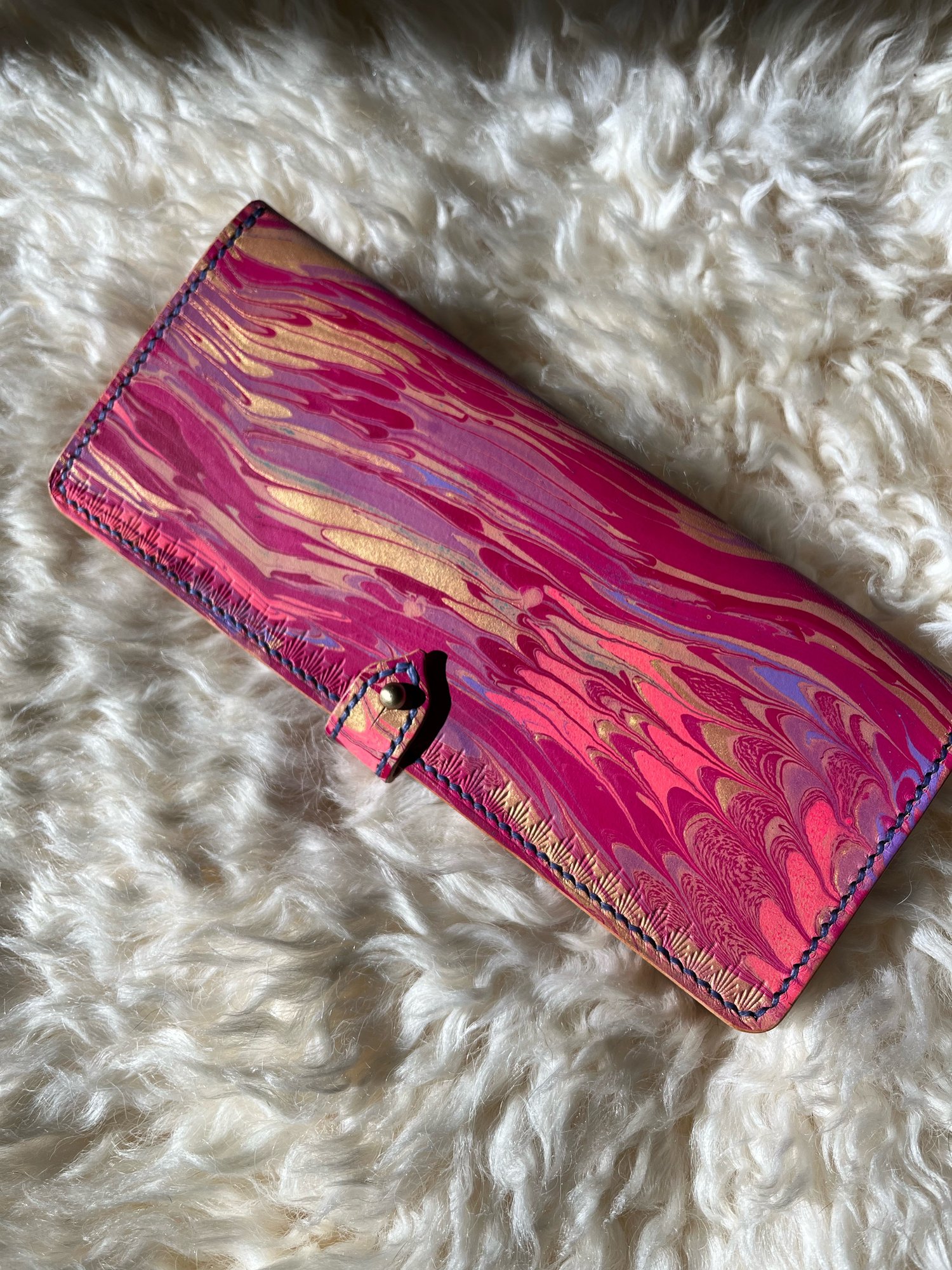 Image of Pink/Gold Marbled Long Wallet