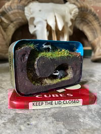Image 3 of Mini pair of spring badgers, vintage tin diorama 