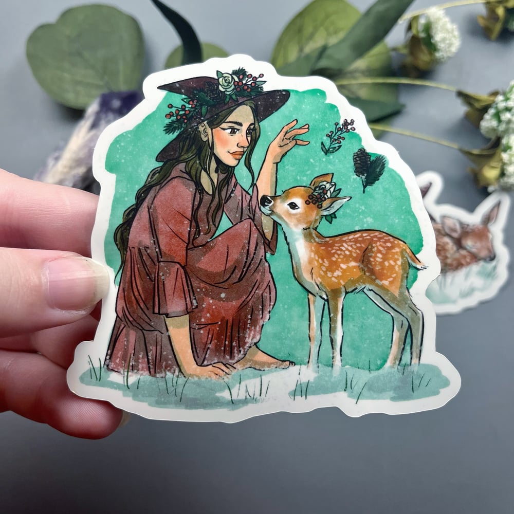 Deer Familiar Witch Vinyl Sticker Duo