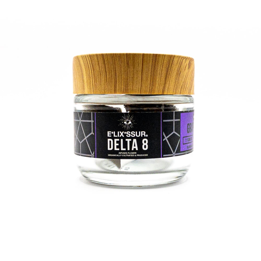 Image of ELIXSSUR [GRAPE APE] DELTA 8 INFUSED PREMIUM HEMP FLOWER JAR