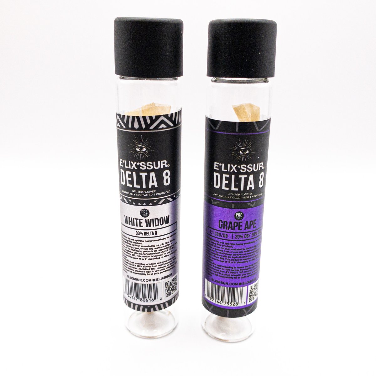 Image of ELIXSSUR [VARIOUS STRAINS]  DELTA 8 INFUSED PREMIUM CBD FLOWER PRE-ROLLS 