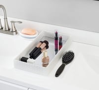 Image 2 of (Ivory) Decorative Leather Bath Vanity Tray with Mirror 14.5 x 7.5 x 2 inches