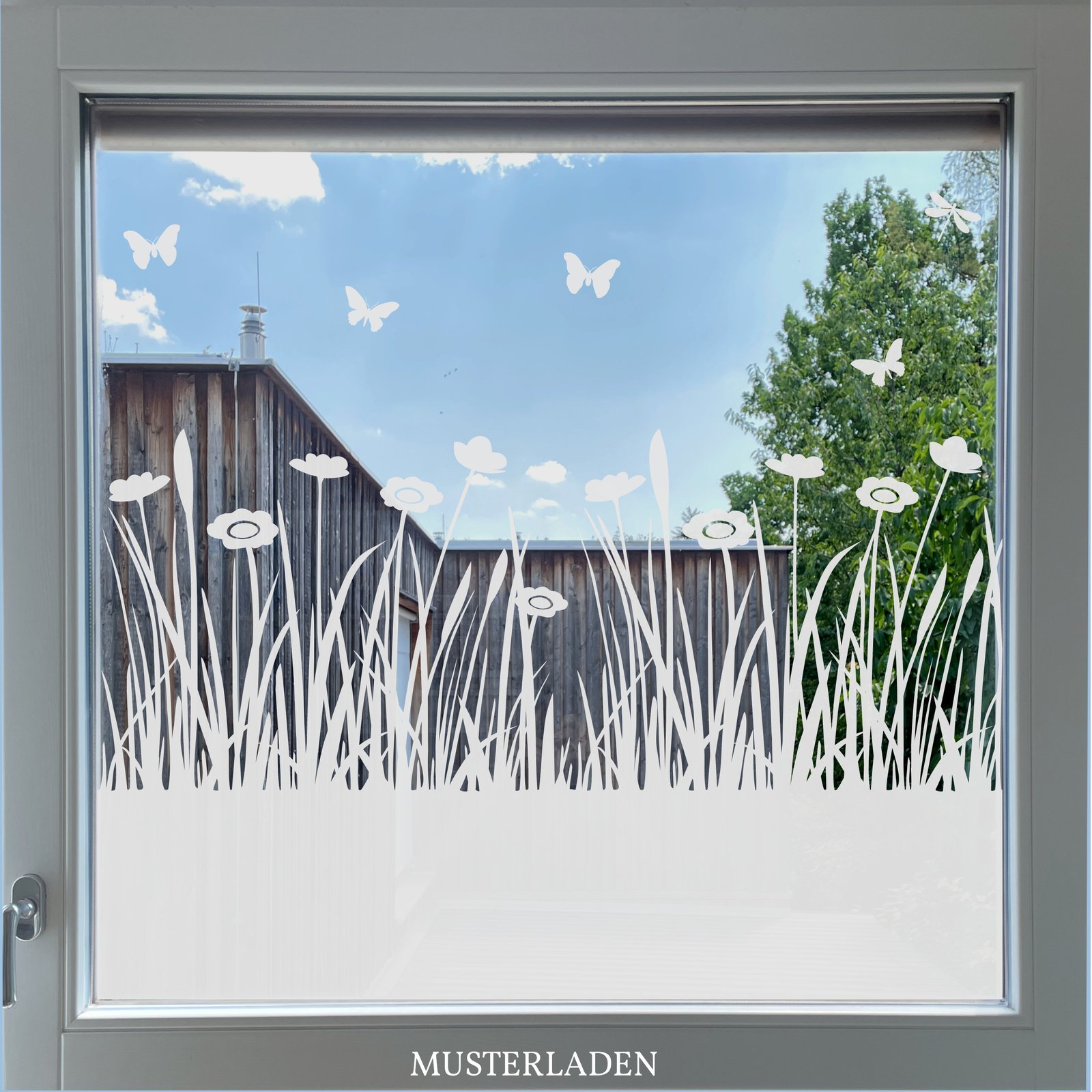 Fenster Sichtschutz Folie Blumenwiese Mit Schmetterlingen Und Libellen ...