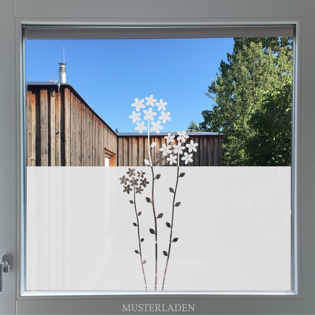 Fensterfolie Sichtschutz floral, selbstklebende Milchglasfolie