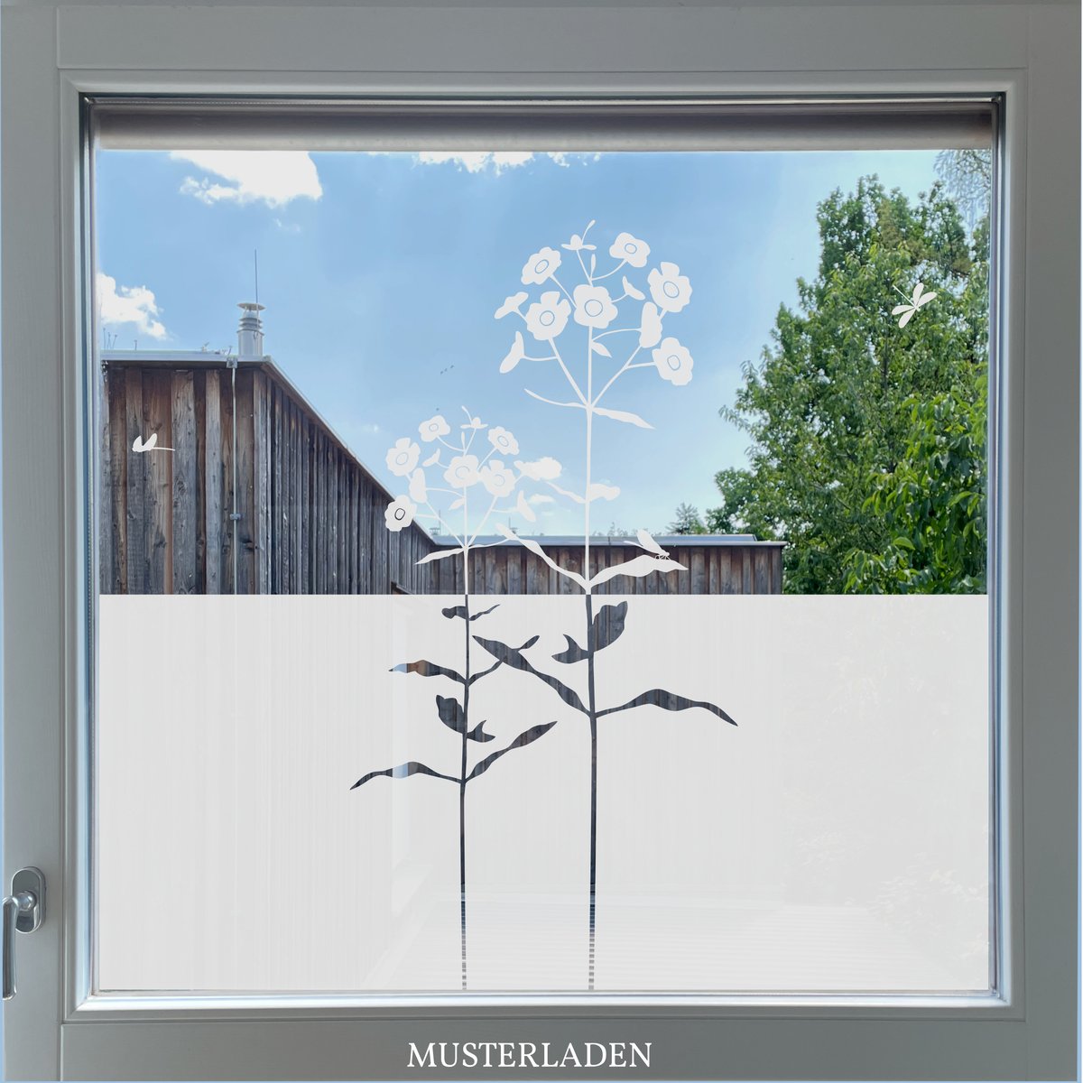 Dekorativer Sichtschutz mit Blumen, Fenster Klebefolie floral MUSTERLADEN
