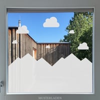 Image 1 of Fenstertattoo Milchglasfolie Berge mit Wolken, Fensterdeko Kinderzimmer