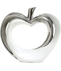 Image 1 of White and Silver Ceramic Apple Sculpture Silver Vase 9.44"L x 3.14"W x 8.66"H