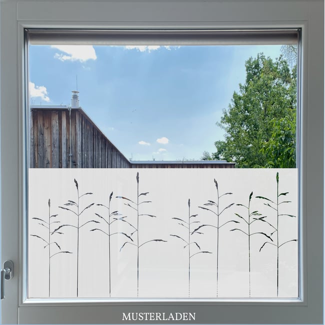 Sichtschutz Folie mit Motiv, Milchglasfolie dekorativ Gräser