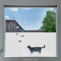 Image 1 of Folie für Glasflächen Sichtschutz mit Katze und Schmetterlingen