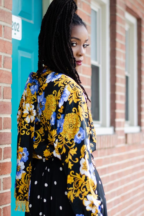 Image of Vintage Eleza Floral Baroque High Neck Sash Blouse