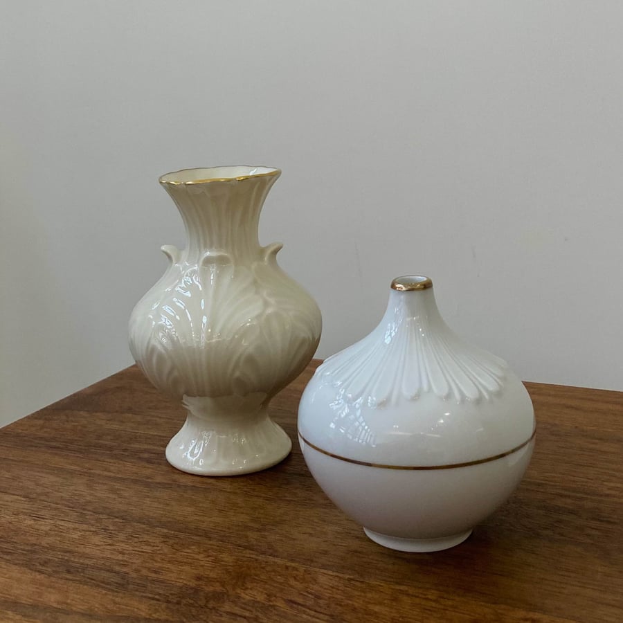 Image of 2 mini vintage vases with gold trim