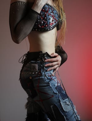 Image of Distressed and handpainted denim pants with laceup panty (Size S)