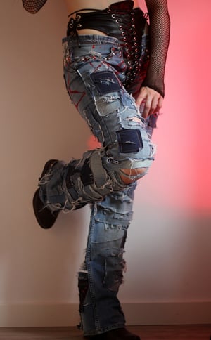 Image of Distressed and handpainted denim pants with laceup panty (Size S)