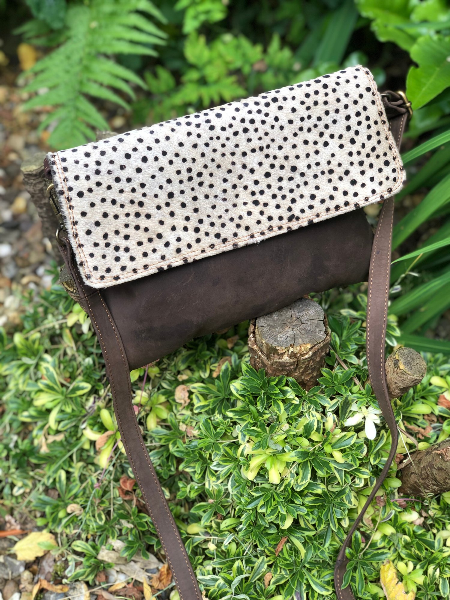 Image of Harlequin Collection - Rustic buffalo leather & fur clutch/crossbody  #23A