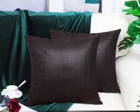Image 4 of Brown Faux Leather Pillow Covers