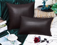 Image 3 of Brown Faux Leather Pillow Covers