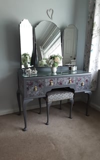 Image 2 of Queen Anne style Dressing Table Mirrors & Stool.