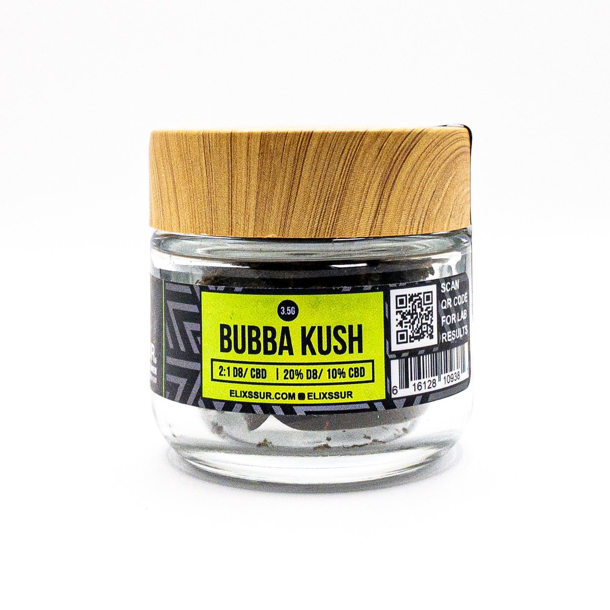 Image of ELIXSSUR [BUBBA KUSH] DELTA 8 INFUSED PREMIUM HEMP FLOWER JAR